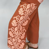 Ivy Jane Floral Stitched Pants, Rust