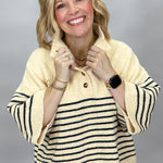 Entro One Last Time cream striped sweater, front view