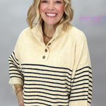 Entro One Last Time cream striped sweater, styled