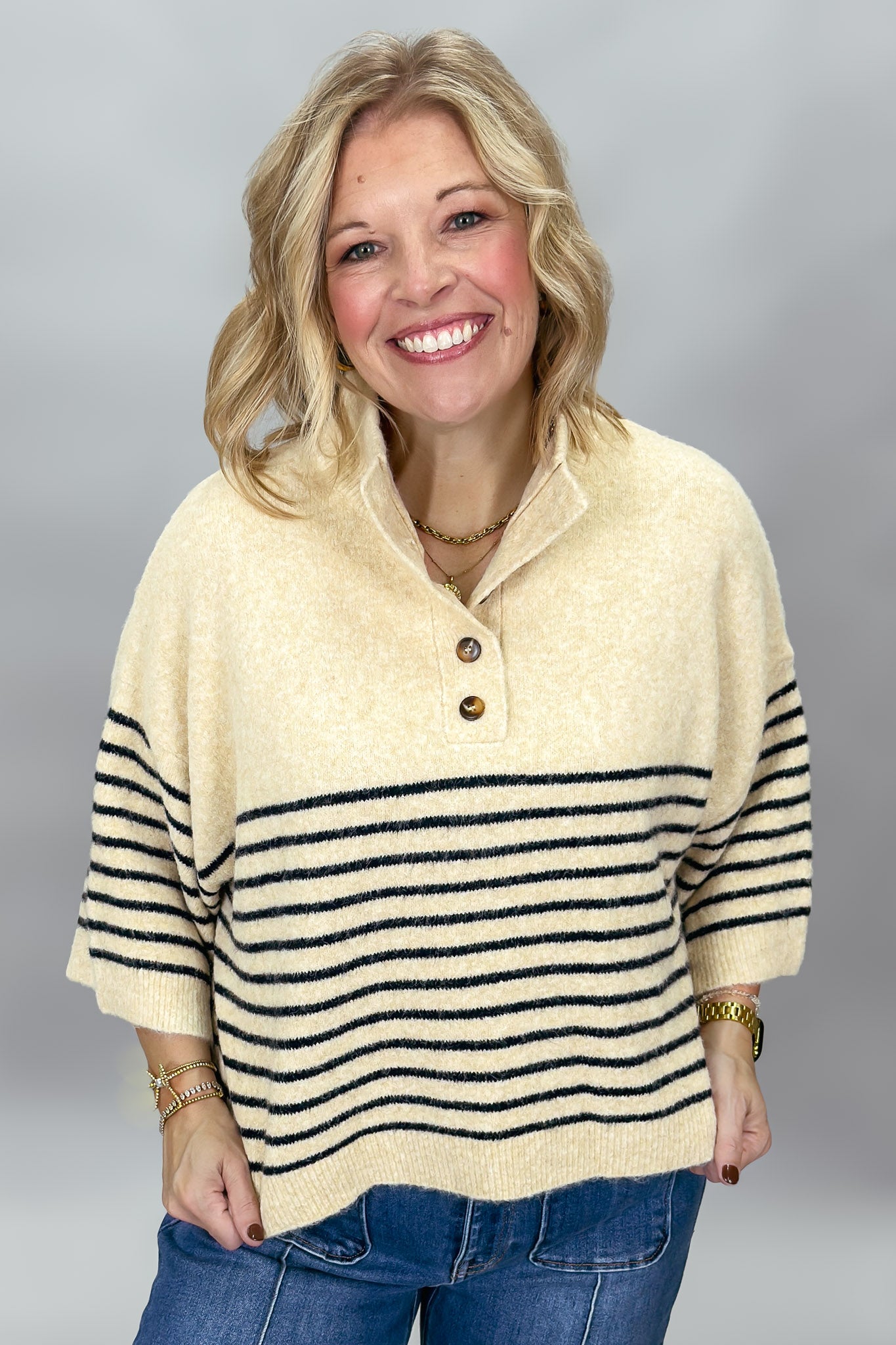 Entro One Last Time cream striped sweater, alternate view