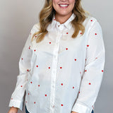 One More Try Poplin Heart Button-down Top, White