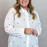 One More Try Poplin Heart Button-down Top, White