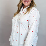 One More Try Poplin Heart Button-down Top, White