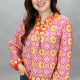 One Promise Too Late Long Sleeve V-neck Top, Pink