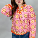 One Promise Too Late Long Sleeve V-neck Top, Pink