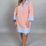 Our Song Striped V-Neck 3/4 Sleeve Shift Dress, Red