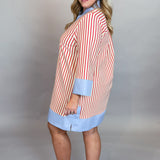 Our Song Striped V-Neck 3/4 Sleeve Shift Dress, Red