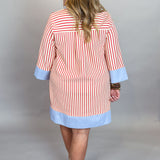 Our Song Striped V-Neck 3/4 Sleeve Shift Dress, Red