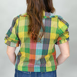 Paid Time Off Plaid Ruffle Collar Short Sleeve Top