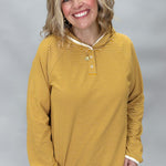 Staccato mustard striped button-front hoodie