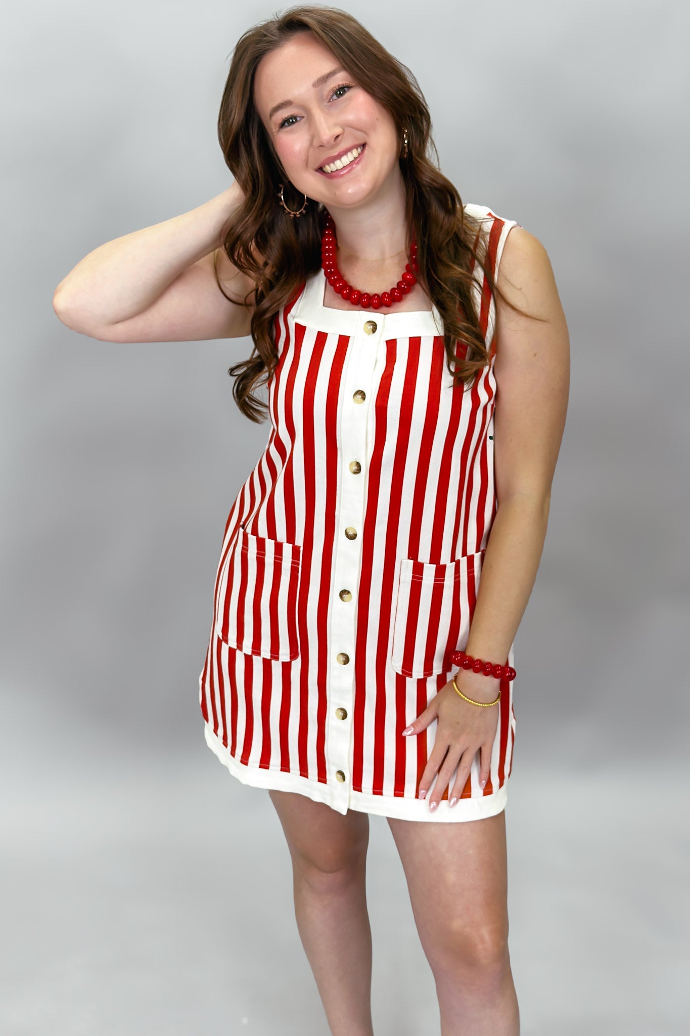 red striped dress Women's Midi | Avara removable halter Party in the USA Square