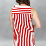 Party in the USA Square Neck Stripe Sleeveless Dress, Red