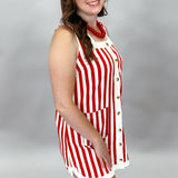 Party in the USA Square Neck Stripe Sleeveless Dress, Red