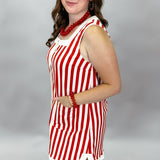 Party in the USA Square Neck Stripe Sleeveless Dress, Red