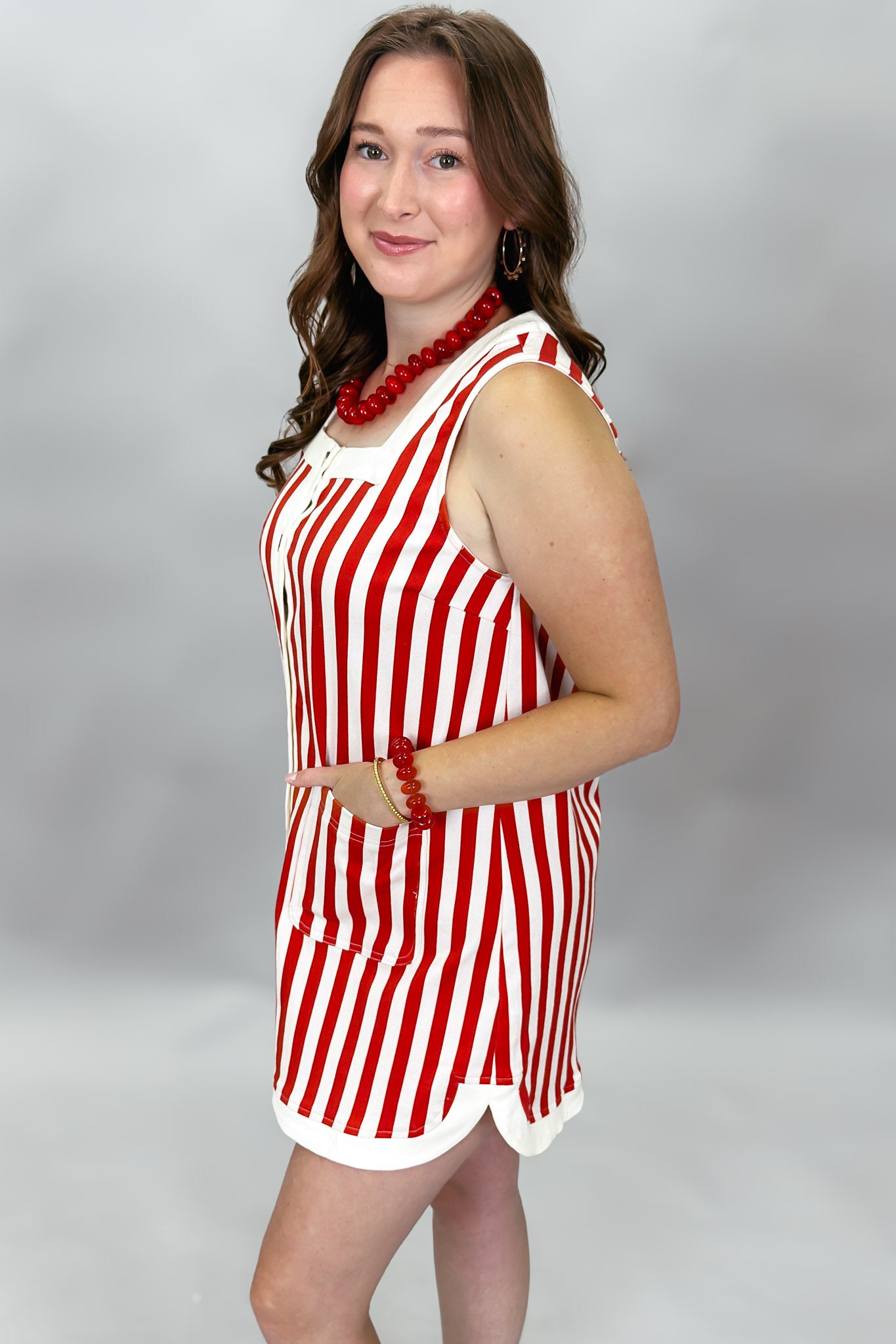 Party in the USA Square Neck Stripe Sleeveless Dress, Red – FEAST