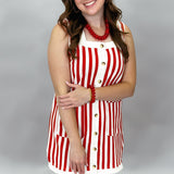 Party in the USA Square Neck Stripe Sleeveless Dress, Red