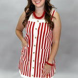 Party in the USA Square Neck Stripe Sleeveless Dress, Red