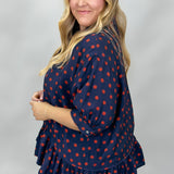Piece Of Your Love Ruffle Hem Polka Dot Shirt, Blue