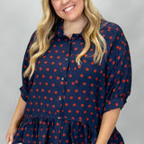 Piece Of Your Love Ruffle Hem Polka Dot Shirt, Blue