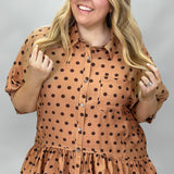 Piece Of Your Love Ruffle Hem Polka Dot Shirt, Brown