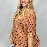 Piece Of Your Love Ruffle Hem Polka Dot Shirt, Brown