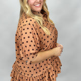 Piece Of Your Love Ruffle Hem Polka Dot Shirt, Brown
