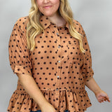Piece Of Your Love Ruffle Hem Polka Dot Shirt, Brown