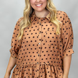 Piece Of Your Love Ruffle Hem Polka Dot Shirt, Brown