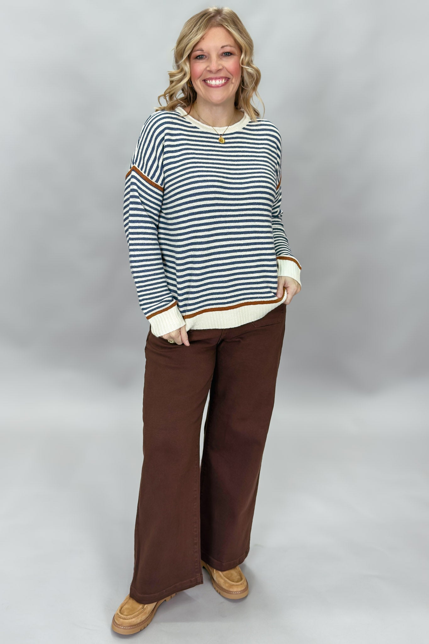 Planting Tomatoes Front Pocket Straight Leg Jeans, Brown