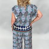 Puzzle Pieces Blue Striped Ruffle Sleeve & Pant Set