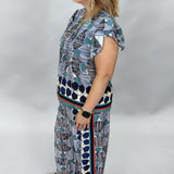 Puzzle Pieces Blue Striped Ruffle Sleeve & Pant Set
