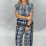 Puzzle Pieces Blue Striped Ruffle Sleeve & Pant Set