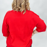Risky Love Raw Edge Short Sleeve Crewneck Top, Red