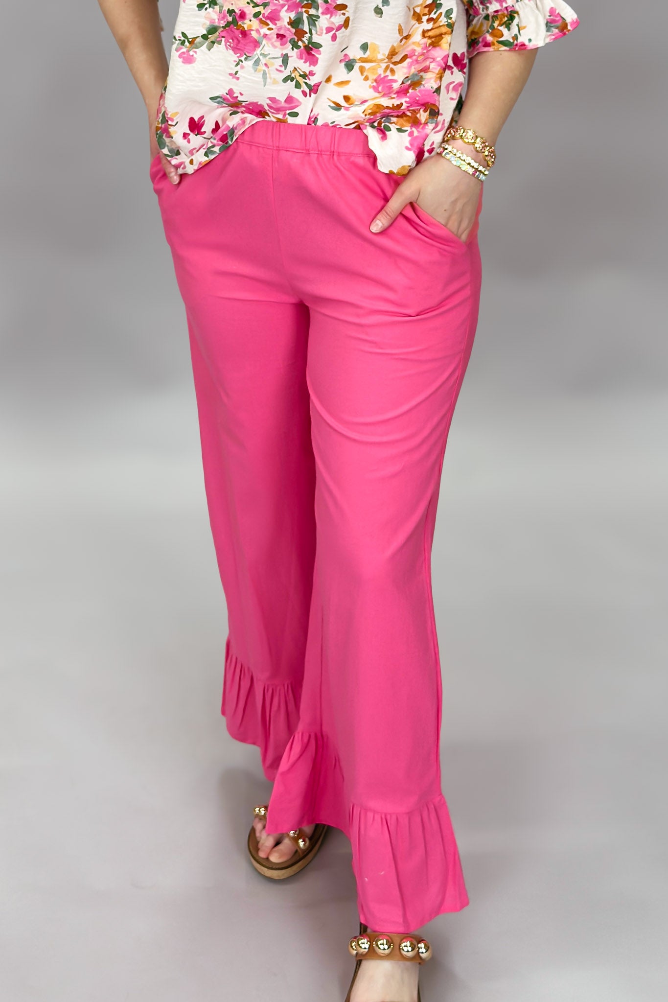 Ruffle Bottom Pull On Cropped Pants