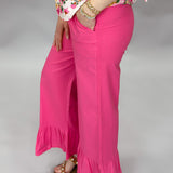 Ruffle Bottom Pull On Cropped Pants