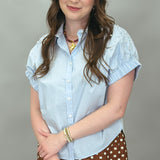 Seeing Blind Button-up Pearl Embellish Top, Blue