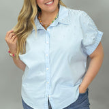Seeing Blind Button-up Pearl Embellish Top, Blue