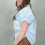 Seeing Blind Button-up Pearl Embellish Top, Blue