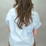 Seeing Blind Button-up Pearl Embellish Top, Blue