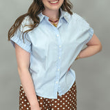 Seeing Blind Button-up Pearl Embellish Top, Blue