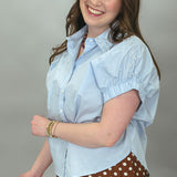 Seeing Blind Button-up Pearl Embellish Top, Blue