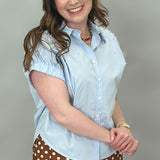 Seeing Blind Button-up Pearl Embellish Top, Blue