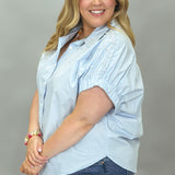 Seeing Blind Button-up Pearl Embellish Top, Blue