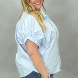 Seeing Blind Button-up Pearl Embellish Top, Blue