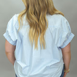 Seeing Blind Button-up Pearl Embellish Top, Blue