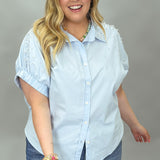 Seeing Blind Button-up Pearl Embellish Top, Blue