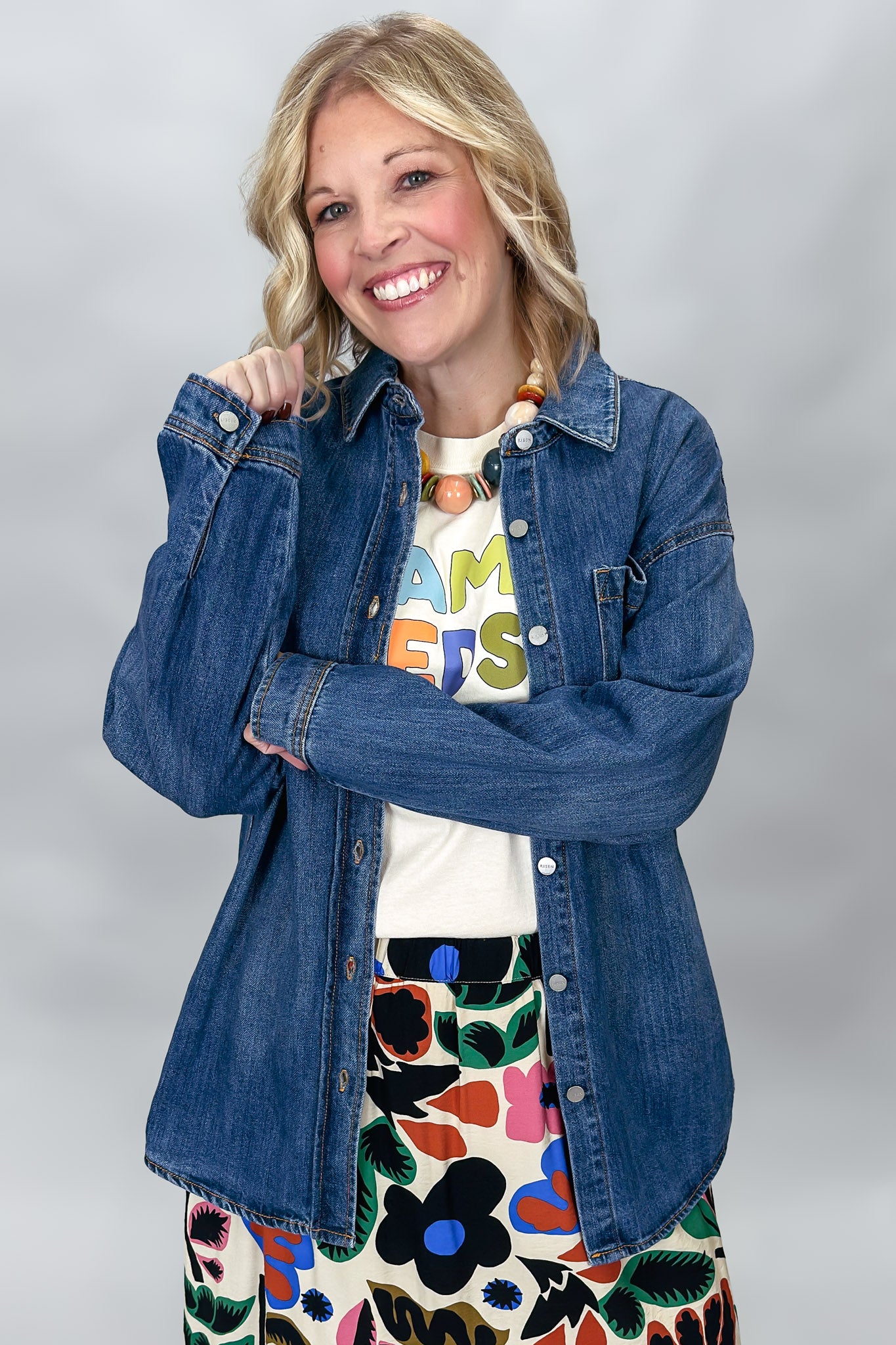 Shimmering Scars Denim Shacket, Medium