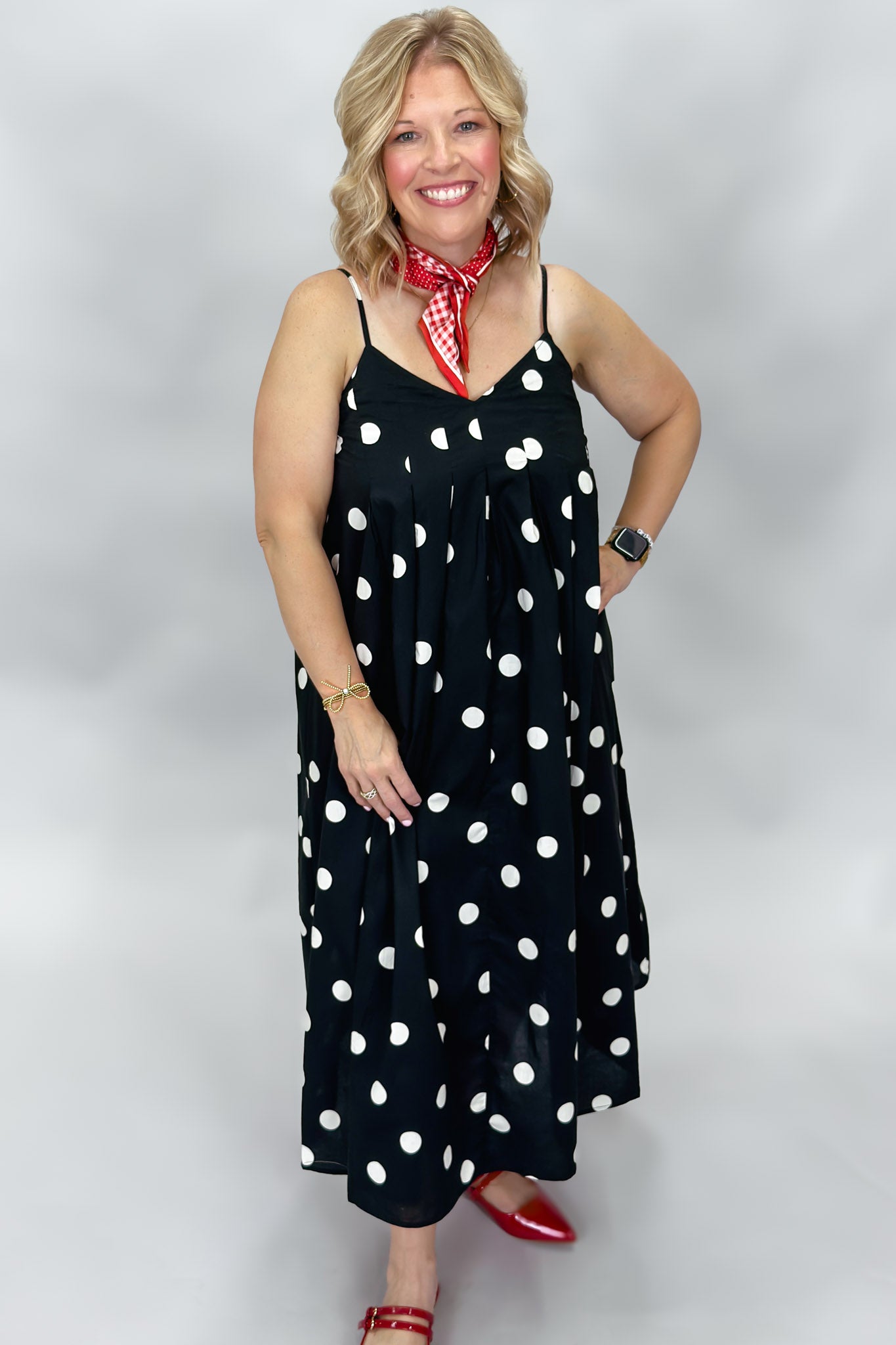 Show Pony Polka Dot Spaghetti Strap Dress, Black