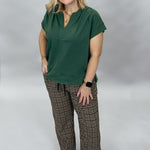 Entro Simple Romance green pleated top, styled