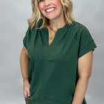 Entro Simple Romance sleeveless V-neck green pleated top, alternate view